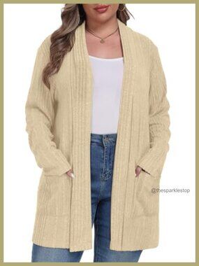 Plus Size Open Front Cardigan Loose Fit Sweater with Pockets